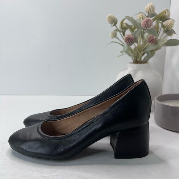 Vionic Carmel Leather Slip On Chunky Heel Pump Black Women's 7M Light Wear - Picture 1 of 10